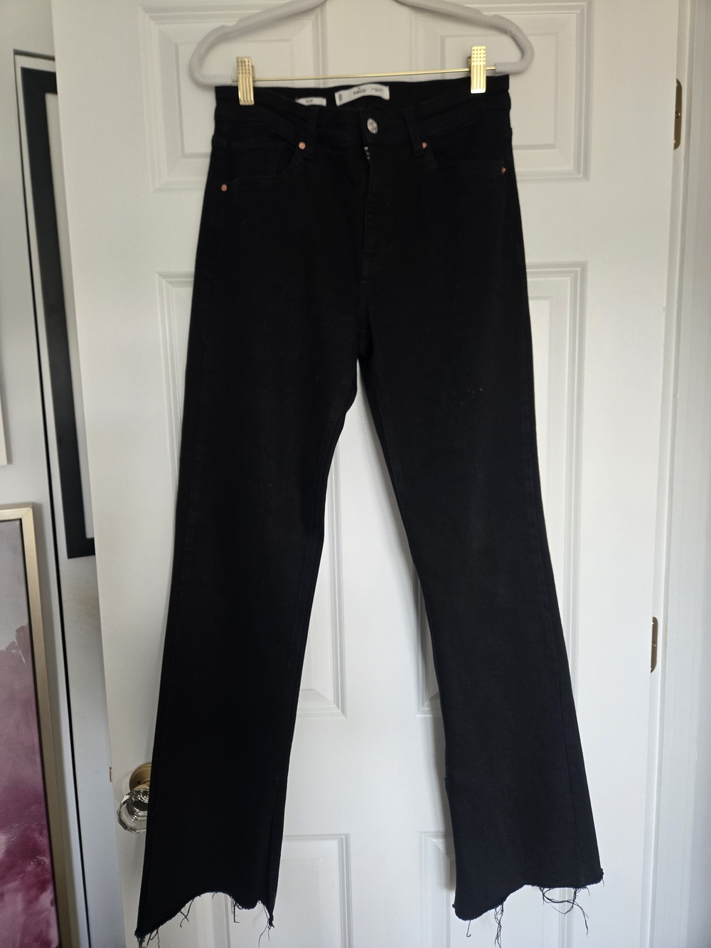 Mango Black Wide-Leg Jeans with Frayed Hem